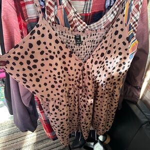 SHEIN Pink and Black Polka Dot Tank Top